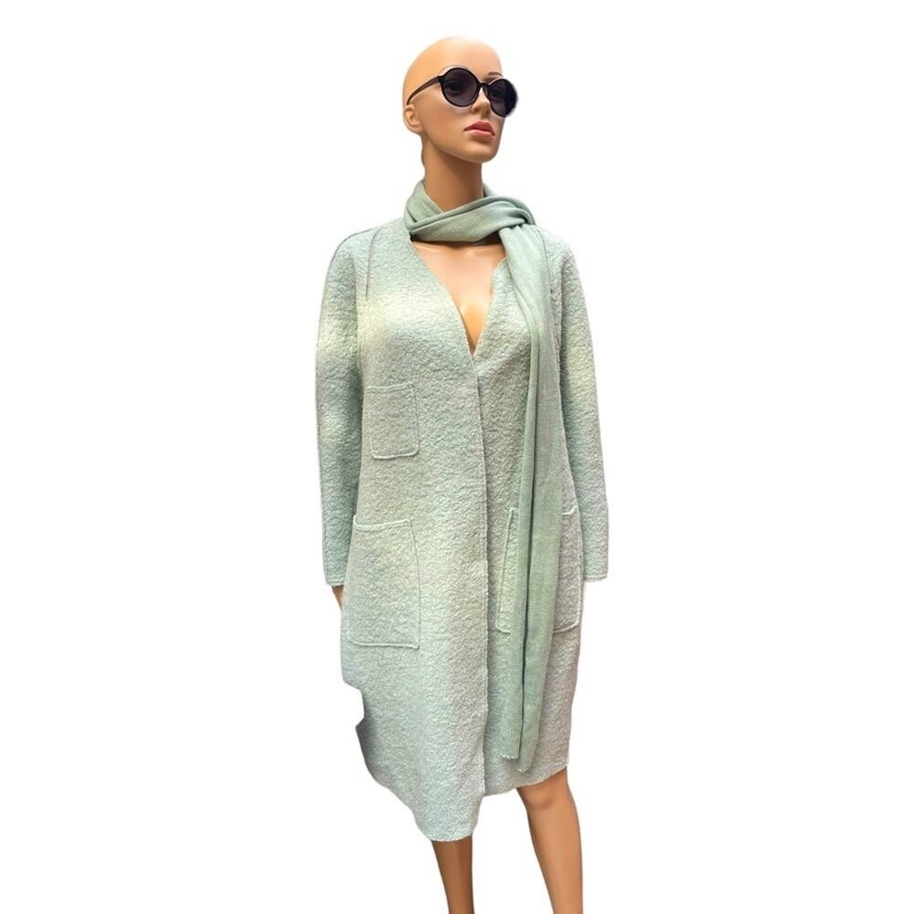 OAZQ Cardigan Women Small Winter Outdoor Wool Blend Scarfed Oversized Mint Green